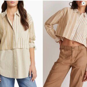 Madewell Tan White 2 in 1 Oversized Striped 100% Cotton Shirt Size S